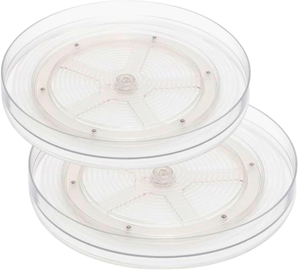 2 Pcs Lazy Susan Turntable Cupboard Organiser Rotating Spice Rack Clear Cosmetic Makeup Organiser Spinning Kitchen Organiser for Cabinet, Pantry, Fridge, Countertop Size 23CM+27CM