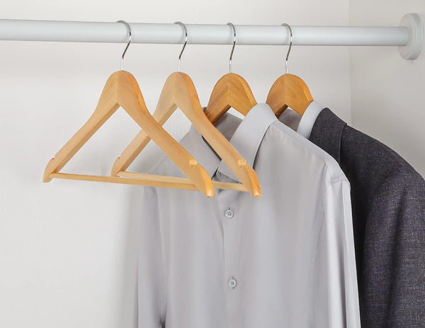 20 Wooden Hangers, Coat Hangers, Clothes Hangers, with Shoulder Notches, Trousers Bar, 360° Swivel Hook, for Suits, Shirts, Coats, Natural Pack of 20