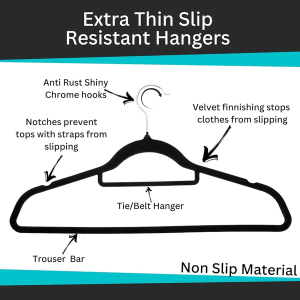 50 or 20  Velvet Hangers Non-Slip Clothes Coat Hangers Coat with Tie Bar and 360° Swivel Hook Space-Saving 0.6 cm Thick 43.5 cm Long, for Dresses Trousers