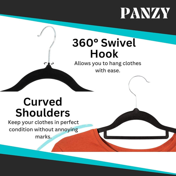 50 or 20  Velvet Hangers Non-Slip Clothes Coat Hangers Coat with Tie Bar and 360° Swivel Hook Space-Saving 0.6 cm Thick 43.5 cm Long, for Dresses Trousers