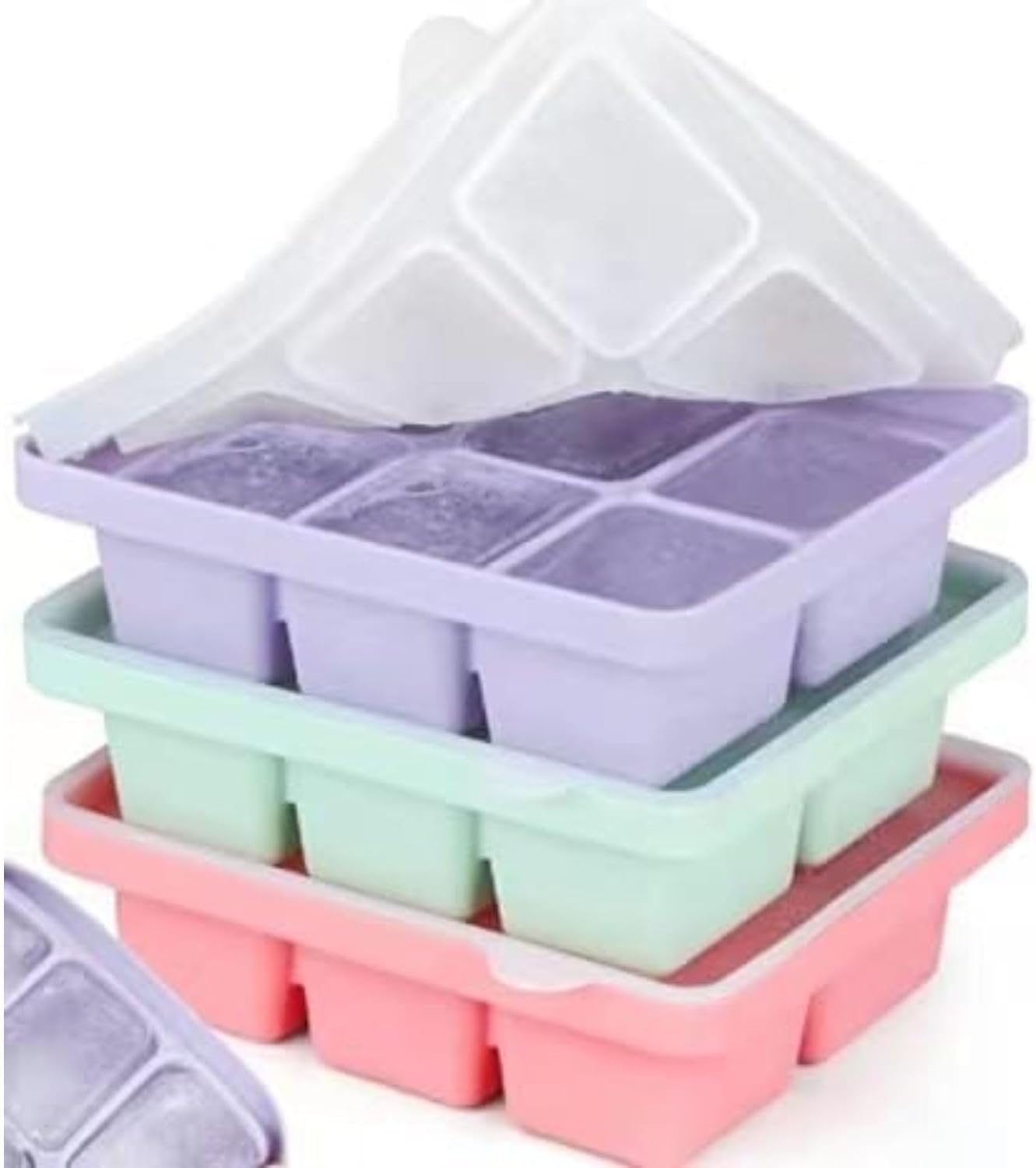 Ice Cube Tray stack of colorful silicone ice cube trays in pastel shades