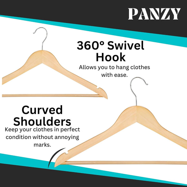 20 Wooden Hangers, Coat Hangers, Clothes Hangers, with Shoulder Notches, Trousers Bar, 360° Swivel Hook, for Suits, Shirts, Coats, Natural Pack of 20