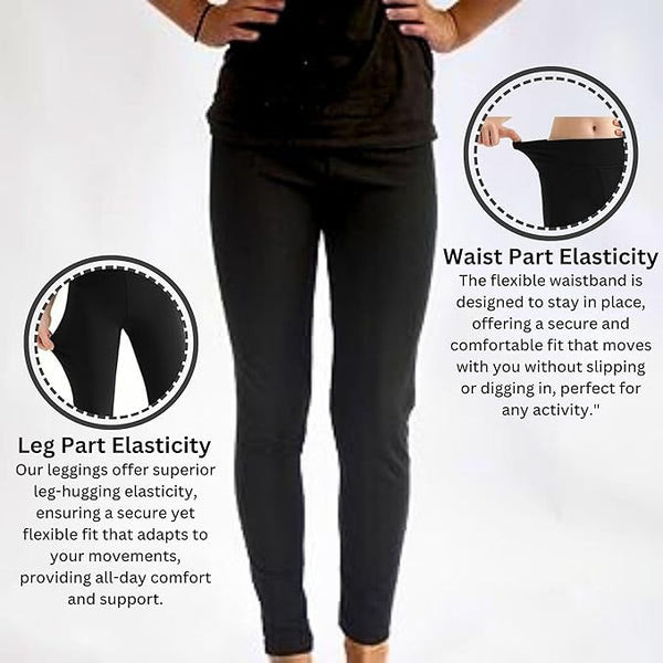 Panzy® 2 Pack Girls Kids Children Plain Stretchy 95% Cotton Leggings Ages 5 to 13