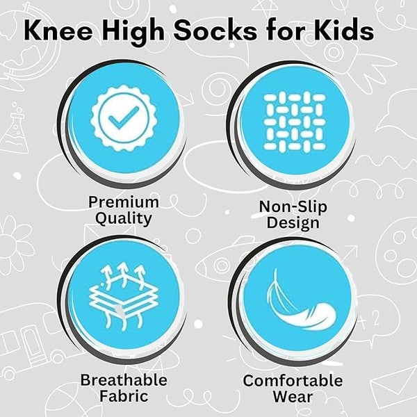 5 Pairs Children/Kids Girls Knee High Plain School Cotton Rich Socks