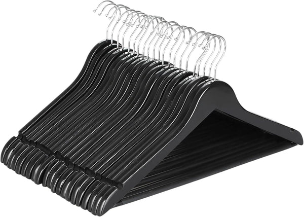 20 Wooden Hangers, Coat Hangers, Clothes Hangers, with Shoulder Notches, Trousers Bar, 360° Swivel Hook, for Suits, Shirts, Coats, Natural Pack of 20