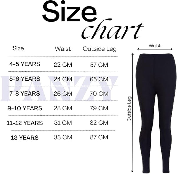 Panzy® 2 Pack Girls Kids Children Plain Stretchy 95% Cotton Leggings Ages 5 to 13