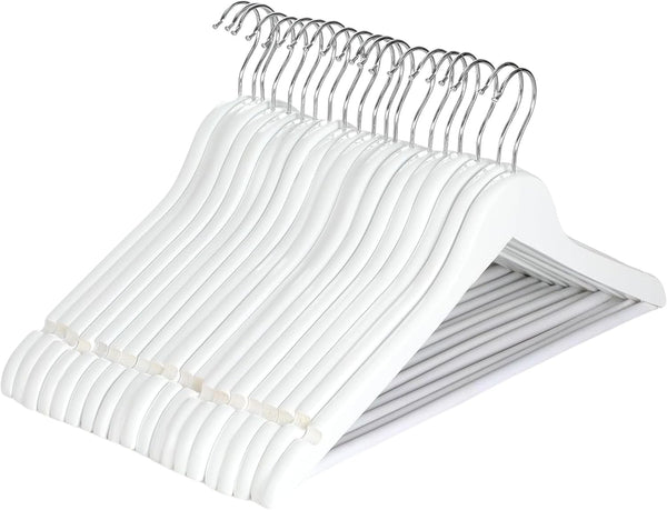 20 Wooden Hangers, Coat Hangers, Clothes Hangers, with Shoulder Notches, Trousers Bar, 360° Swivel Hook, for Suits, Shirts, Coats, Natural Pack of 20
