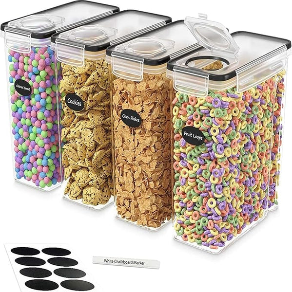 Panzy Home 4L Cereal Storage Containers – Airtight Flip-Top Lids, BPA-Free, Clear Plastic with Labels for Easy Organization– Kitchen Pantry Organiser – Ideal for Cereal, Cornflakes, and Dry Foods