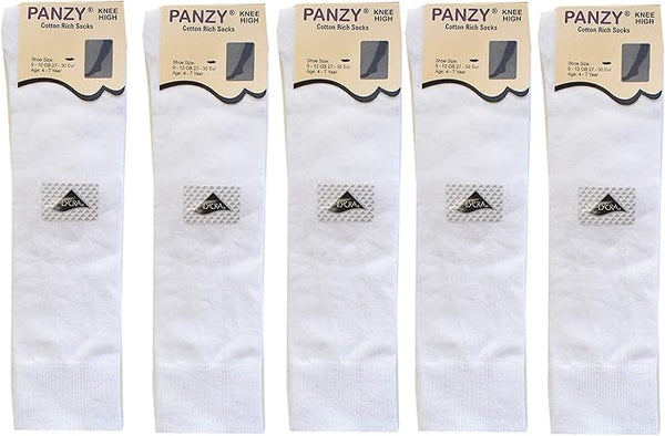 5 Pairs Children/Kids Girls Knee High Plain School Cotton Rich Socks