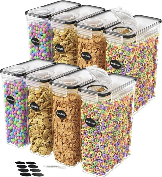 Panzy Home 4L Cereal Storage Containers – Airtight Flip-Top Lids, BPA-Free, Clear Plastic with Labels for Easy Organization– Kitchen Pantry Organiser – Ideal for Cereal, Cornflakes, and Dry Foods
