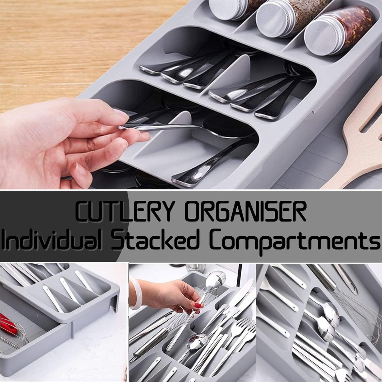 Ctlery organizer cutlery organiser individual stacked compartments