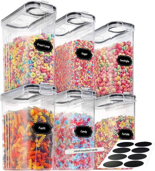 Panzy Home 4L Cereal Storage Containers – Airtight Flip-Top Lids, BPA-Free, Clear Plastic with Labels for Easy Organization– Kitchen Pantry Organiser – Ideal for Cereal, Cornflakes, and Dry Foods