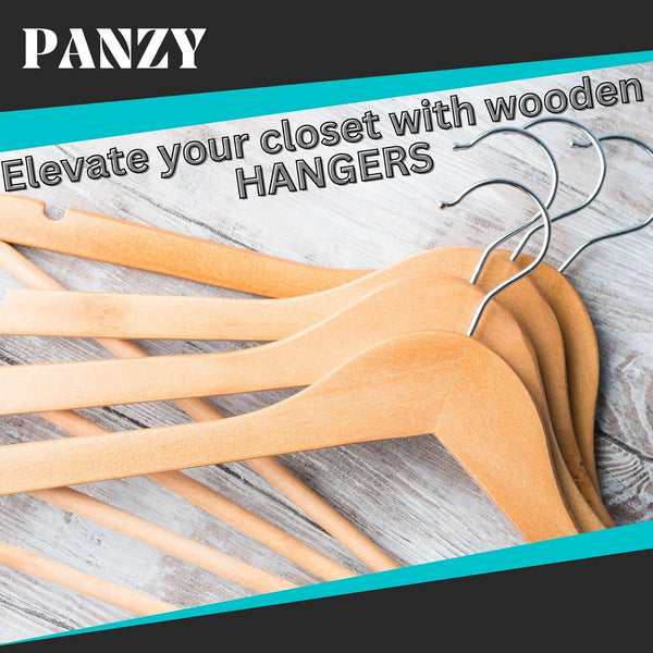 20 Wooden Hangers, Coat Hangers, Clothes Hangers, with Shoulder Notches, Trousers Bar, 360° Swivel Hook, for Suits, Shirts, Coats, Natural Pack of 20