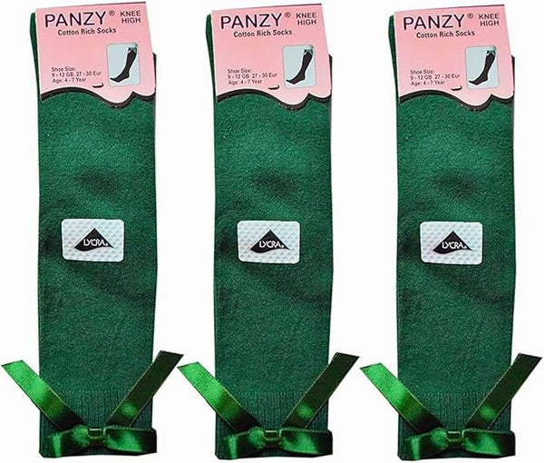 Panzy® 3 pairs Girls Bow Knee High School Plain Long Length Cotton Stretch With all size & colour