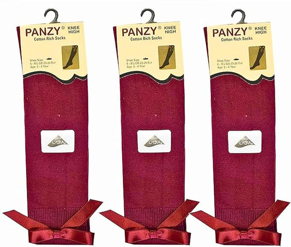 Panzy® 3 pairs Girls Bow Knee High School Plain Long Length Cotton Stretch With all size & colour
