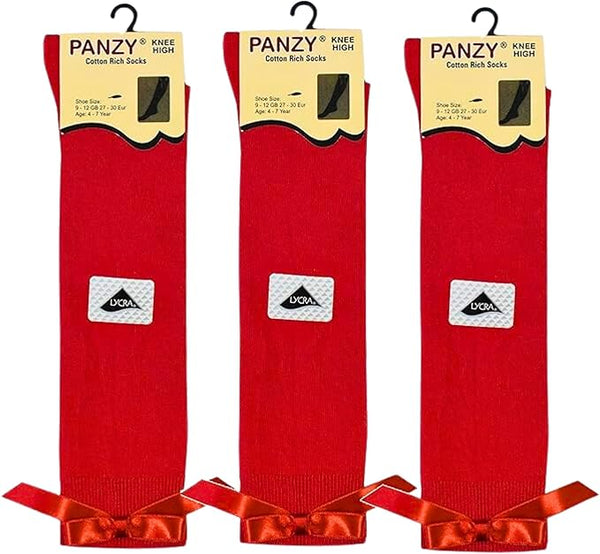 Panzy® 3 pairs Girls Bow Knee High School Plain Long Length Cotton Stretch With all size & colour