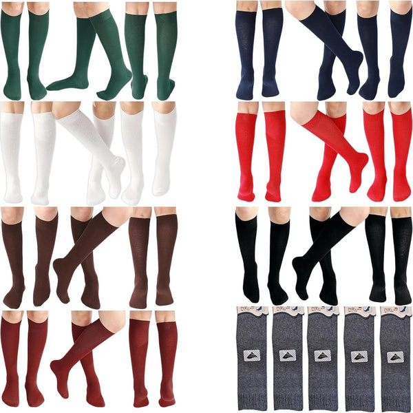 5 Pairs Children/Kids Girls Knee High Plain School Cotton Rich Socks