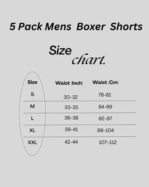 5 Pack Mens  95% Cotton Boxer Trunk