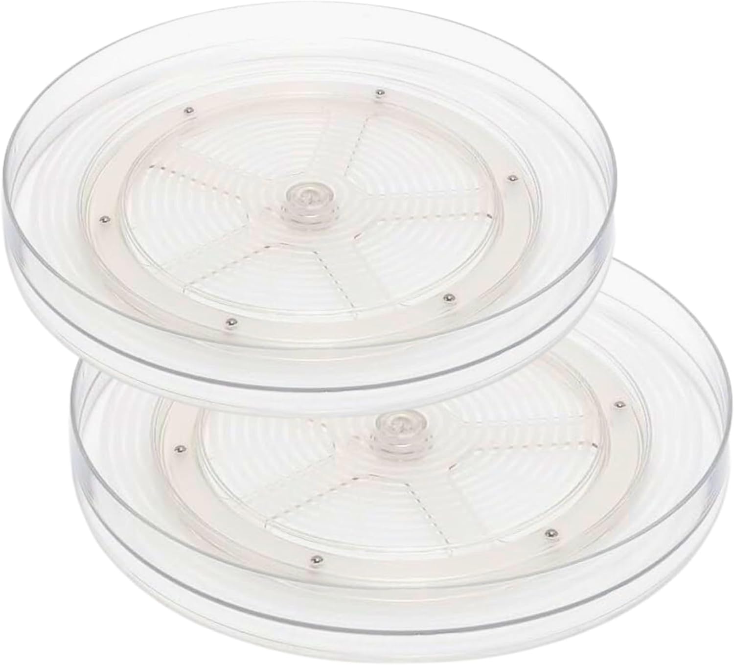 2 Pcs Lazy Susan Turntable Cupboard Organiser Rotating Spice Rack Clear Cosmetic Makeup Organiser Spinning Kitchen Organiser for Cabinet, Pantry, Fridge, Countertop Size 23CM+27CM