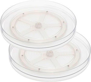 2 Pcs Lazy Susan Turntable Cupboard Organiser Rotating Spice Rack Clear Cosmetic Makeup Organiser Spinning Kitchen Organiser for Cabinet, Pantry, Fridge, Countertop Size 23CM+27CM
