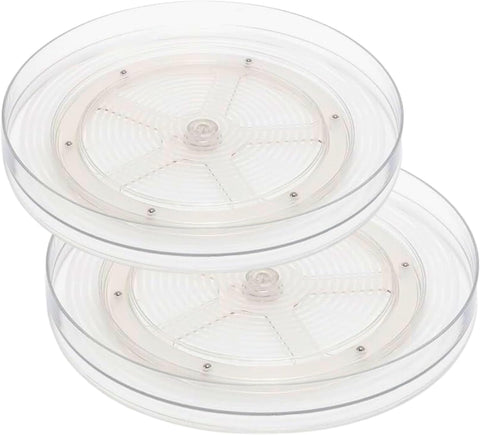 2 Pcs Lazy Susan Turntable Cupboard Organiser Rotating Spice Rack Clear Cosmetic Makeup Organiser Spinning Kitchen Organiser for Cabinet, Pantry, Fridge, Countertop Size 23CM+27CM