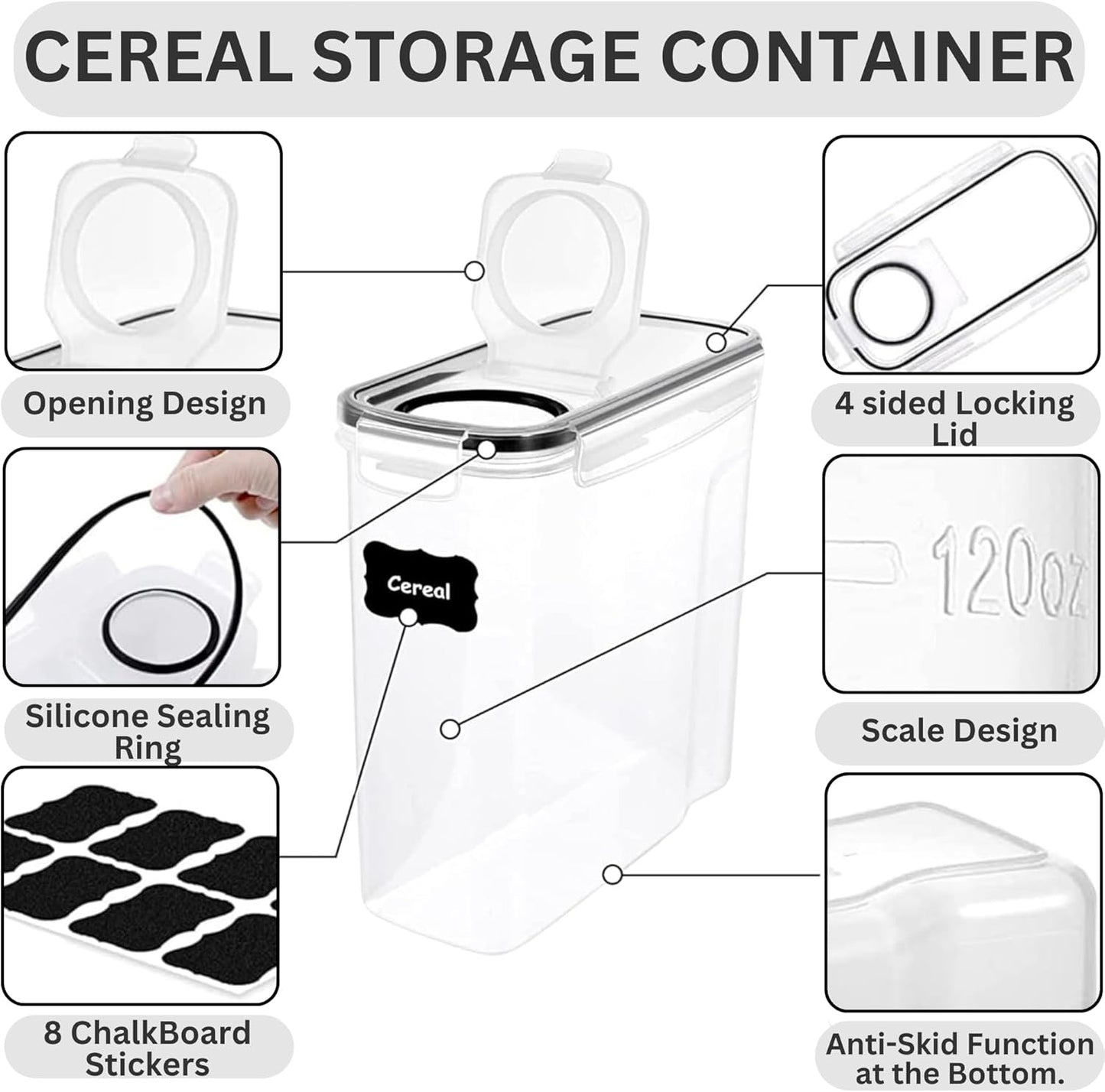 4L Cereal Storage Containers with Airtight Flip-Top Lids