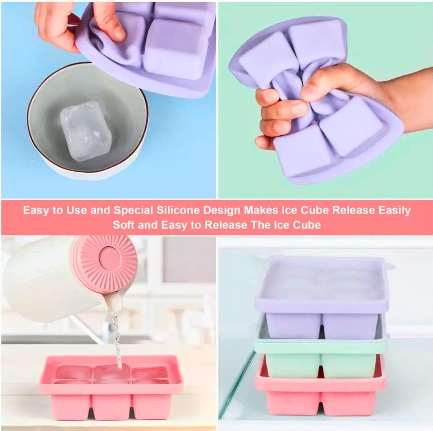 Panzy Home Large Silicone Ice Cube Tray 3 Pk