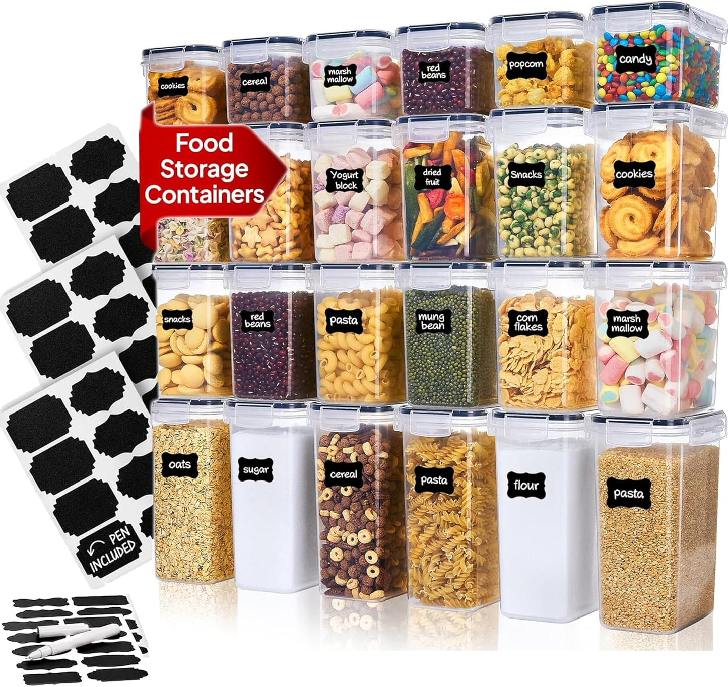 24 Pack Airtight Food Storage Containers Set for Pantry Organization
