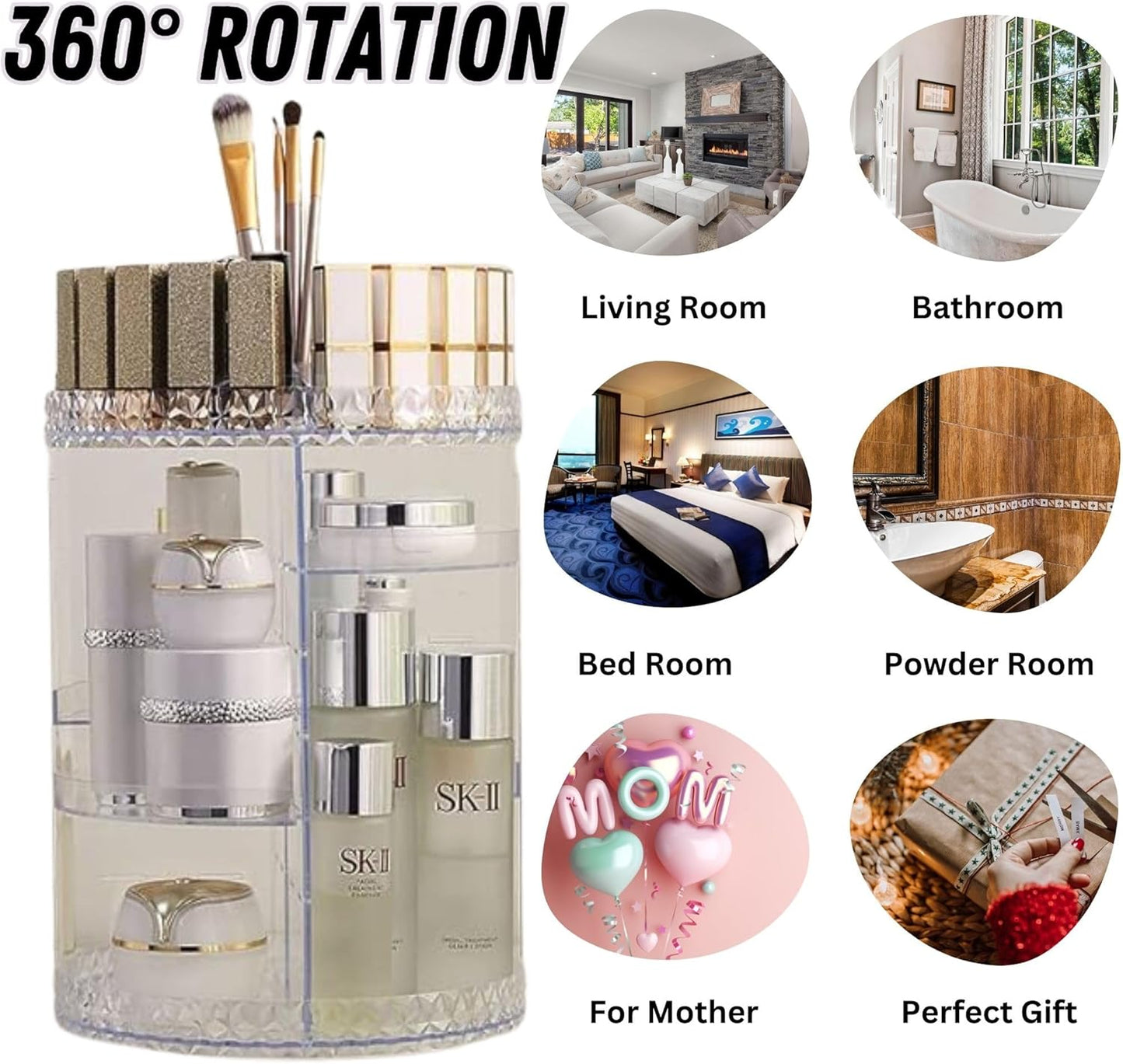 Panzy Home Makeup Organiser, 360 Degree Rotating Beauty Organiser for Cosmetic Perfume Jewellery,