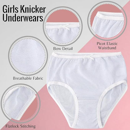 Kids Girls Briefs Knickers Underwear Plain 100% Cotton Pants 12 Pack