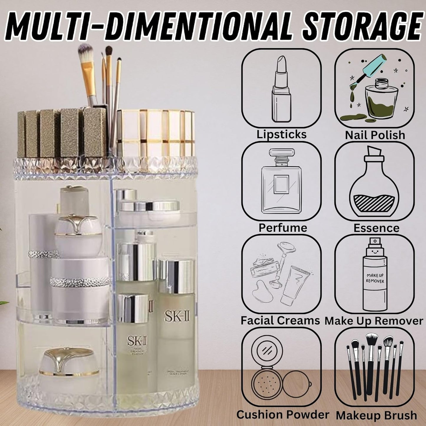 Panzy Home Makeup Organiser, 360 Degree Rotating Beauty Organiser for Cosmetic Perfume Jewellery,