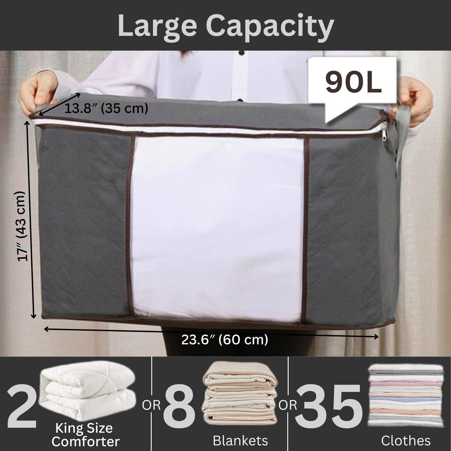 Clothes storage bags large capacity 90 L 43cm hight,60cm length