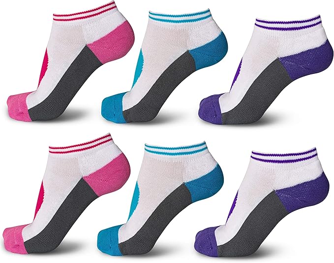 6 Pairs Ladies Prohike Cushioned Trainer Socks, White Grey Multi, Size 4-8