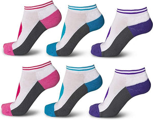 6 Pairs Ladies Prohike Cushioned Trainer Socks, White Grey Multi, Size 4-8