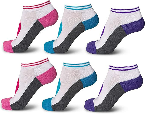 6 Pairs Ladies Prohike Cushioned Trainer Socks, White Grey Multi, Size 4-8