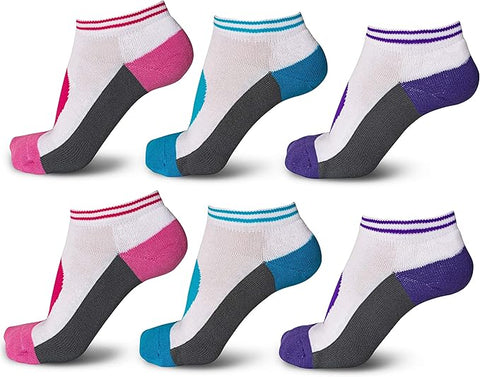 6 Pairs Ladies Prohike Cushioned Trainer Socks, White Grey Multi, Size 4-8