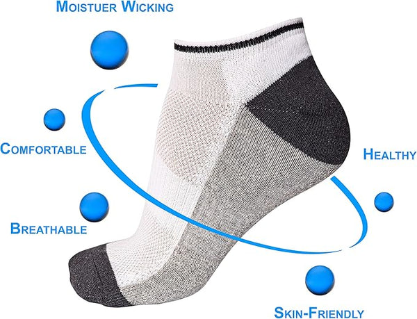 6 Pairs Ladies Prohike Cushioned Trainer Socks, White Grey Multi, Size 4-8