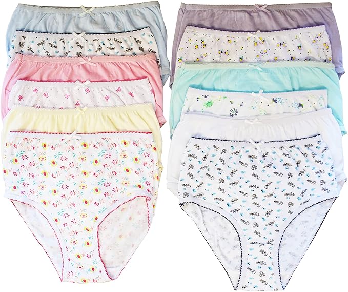 Kids Girls Briefs Knickers Underwear Plain 100% Cotton Pants 12 Pack