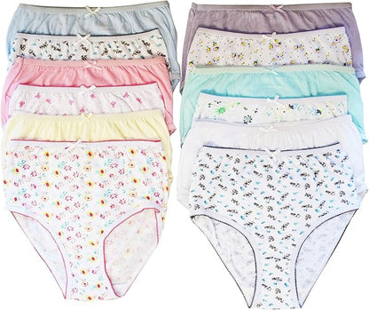 Kids Girls Briefs Knickers Underwear Plain 100% Cotton Pants 12 Pack
