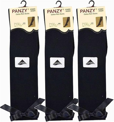 Panzy® 3 pairs Girls Bow Knee High School Plain Long Length Cotton Stretch With all size & colour
