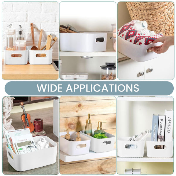 5 Storage Baskets with Handle – Rectangular Home & Kitchen Organiser Strong Plastic Cupboard Storage Boxes 3 sizes