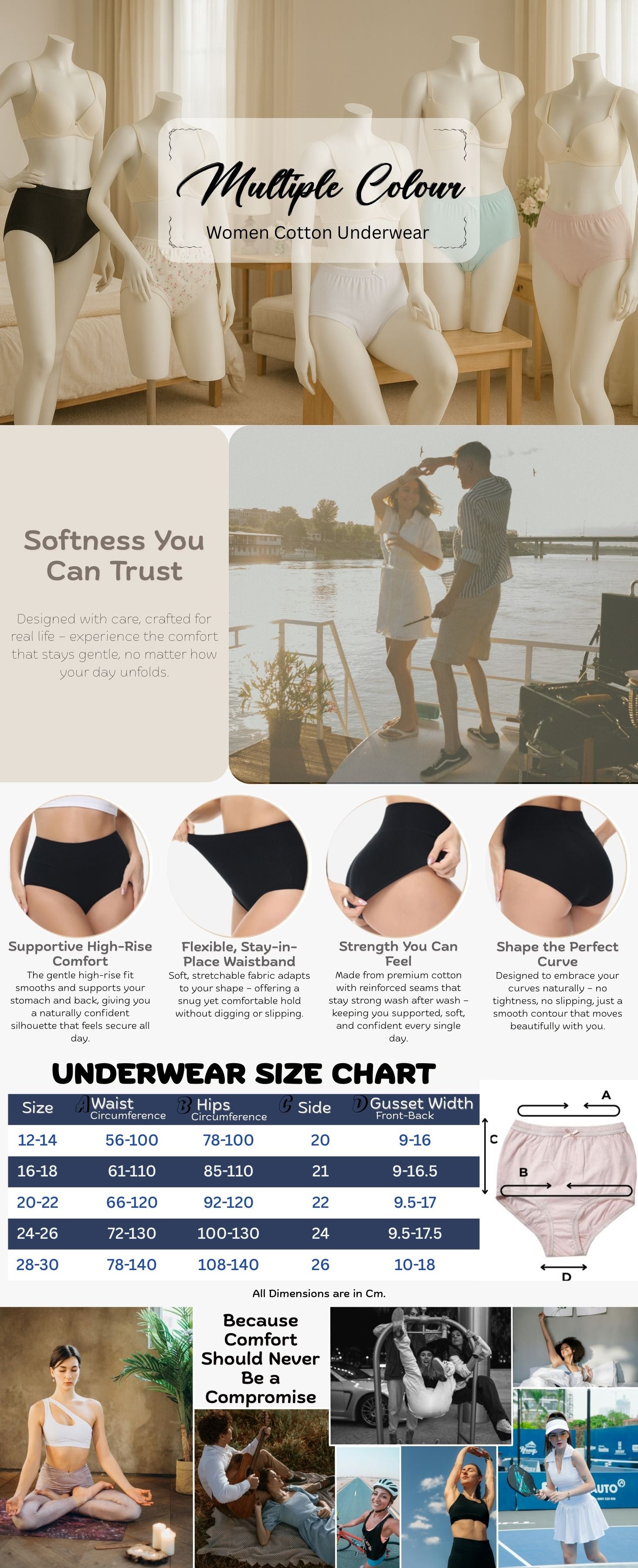 Panzy Women's High-Waisted Knickers Ladies Cotton Briefs 3 & 6 Pack