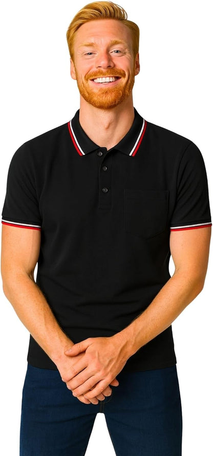 Men's short solid sleeve polo shirt black colour
