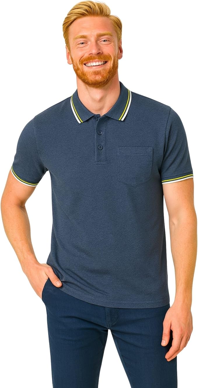 Men's short solid sleeve polo shirt denim colour