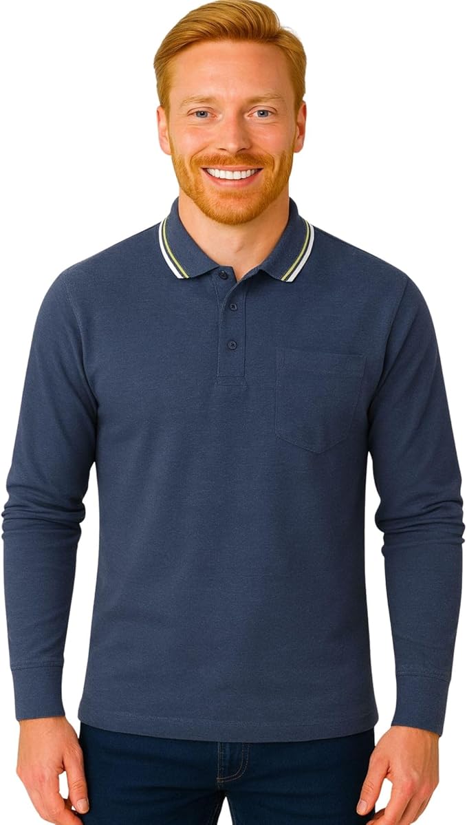 Men’s long sleeve polo shirt denim colour