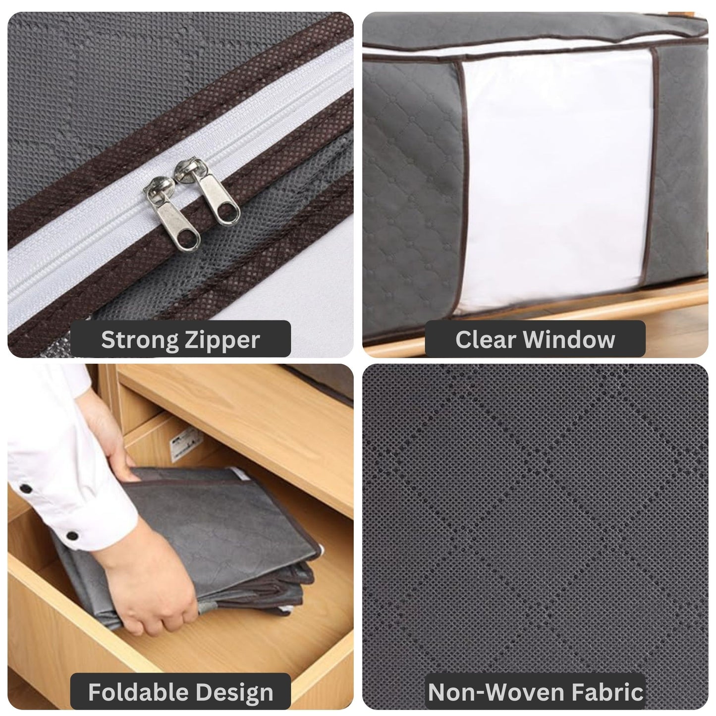 Clothes storage bags strong zip clear window foldable design non-woven fabric