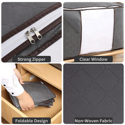 Clothes storage bags strong zip clear window foldable design non-woven fabric