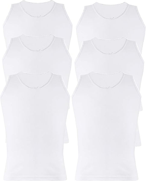 Kids Vests Boys Girls Cotton Vest Plain White Top Back to School Childrens Underwear, Pack of 6