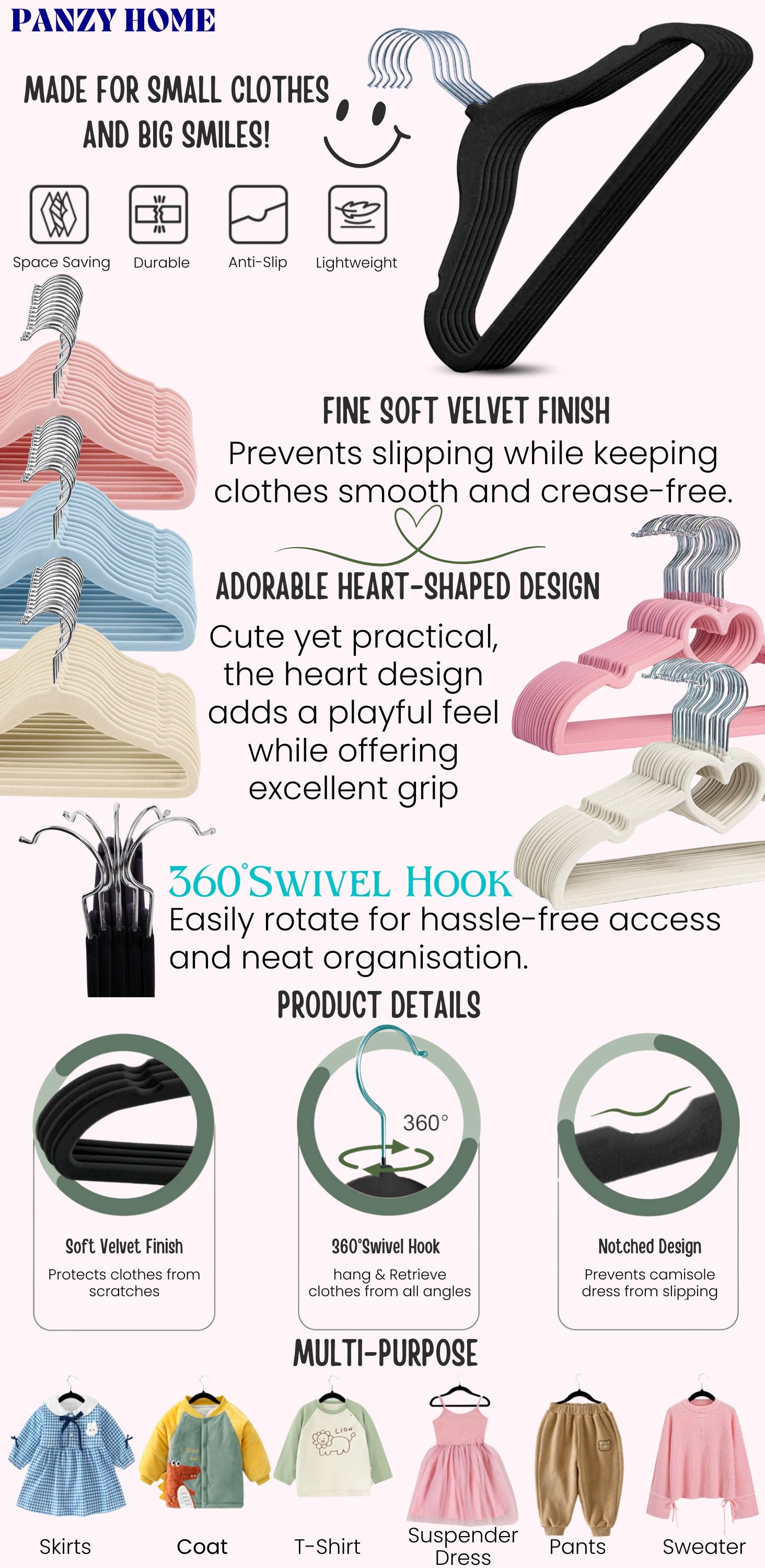 30 Pack Kids Velvet Clothes Hangers for Nursery Closet Organisation