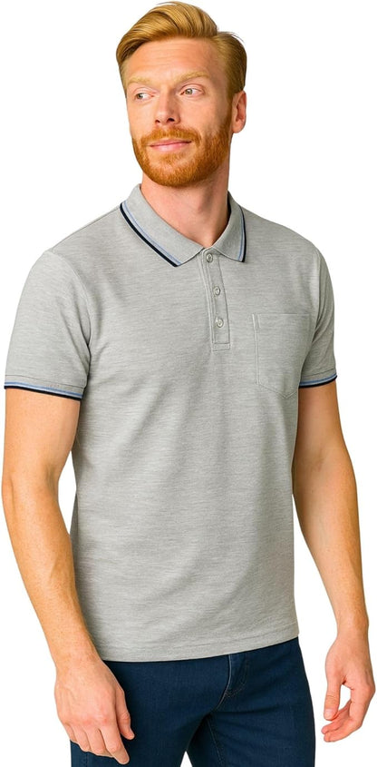 Men's short solid sleeve polo shirt light grey colour